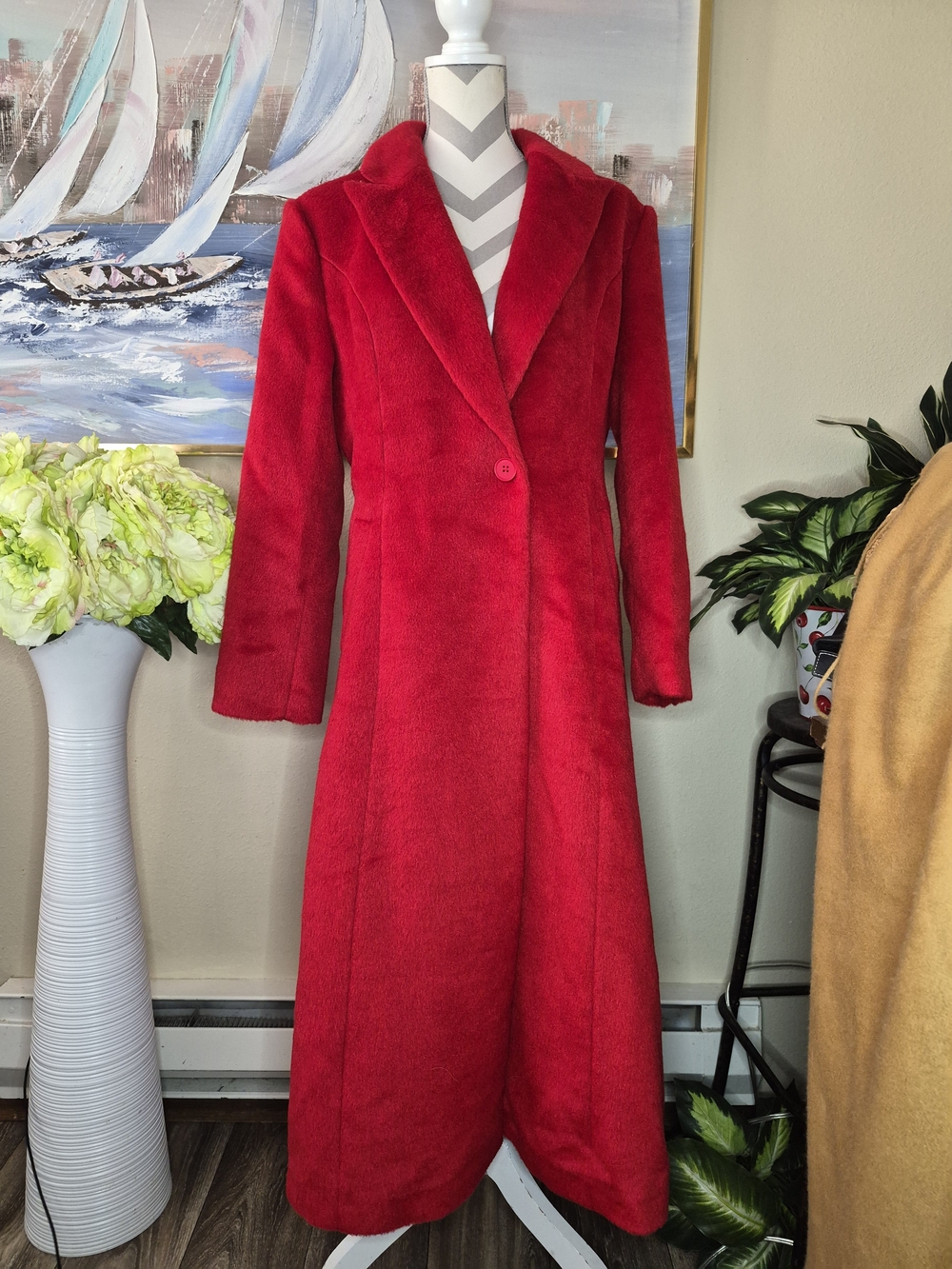 MOTF Bold Red Long Single-Button Trench Coat